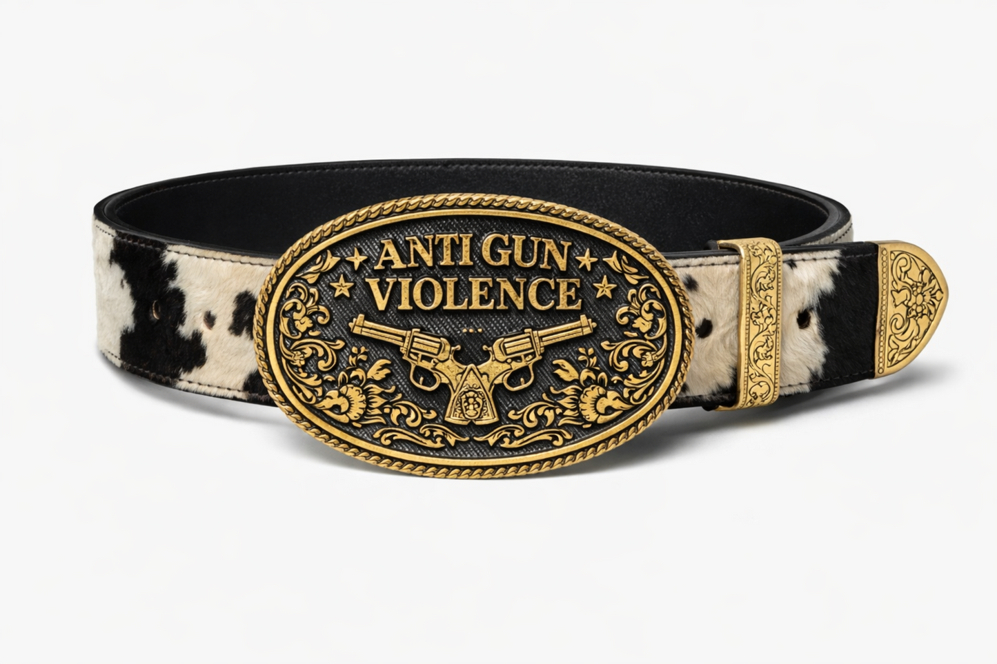 Cowhide two guns brass